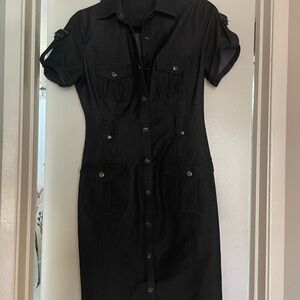 Calvin Klein Black Puff Sleeve Shirt Dress